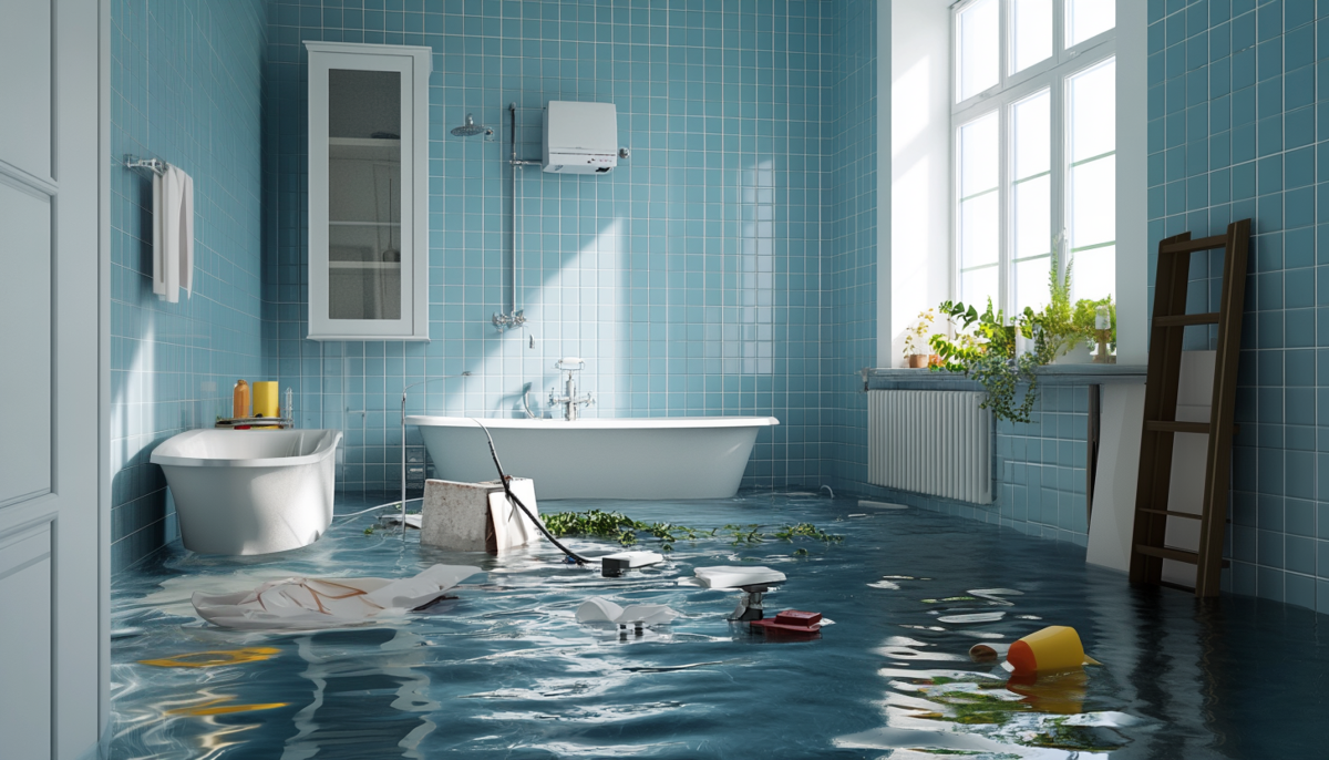 A flooded bathroom